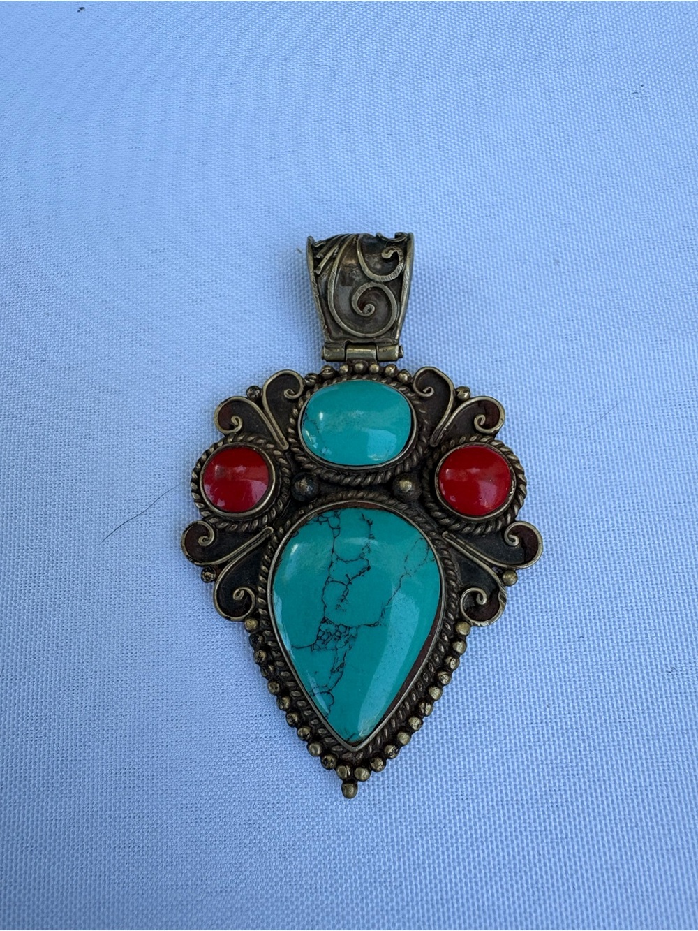 Turquoise and Red Stone Statement Pendant Necklace - Women Jewelry